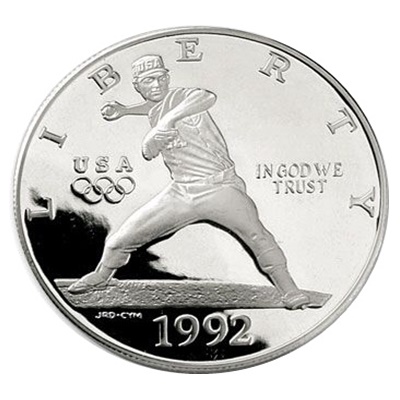 1992 Olympic (Baseball) Silver Proof USA $1 (Capsule)